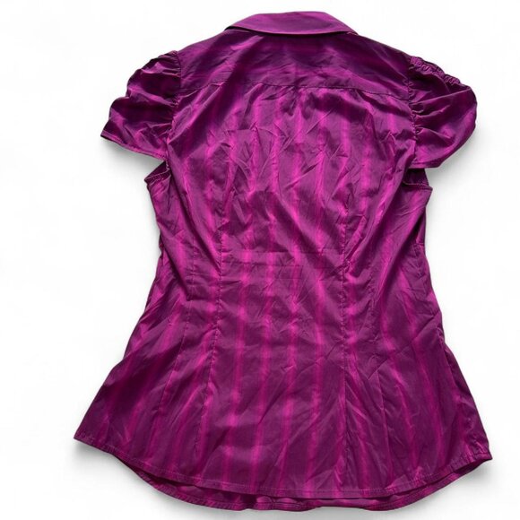 Vintage Purple and pink stripe blouse with ruffled collar and button-up front - Picture 3 of 6